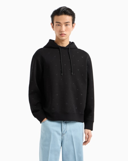 Armani Sudadera de punto doble con capucha y microbordado de águilas por toda la prenda Precio de fábrica