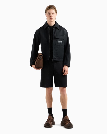 Armani Bermudas de punto doble con microáguilas bordadas por toda la prenda Promoción por tiempo limitado