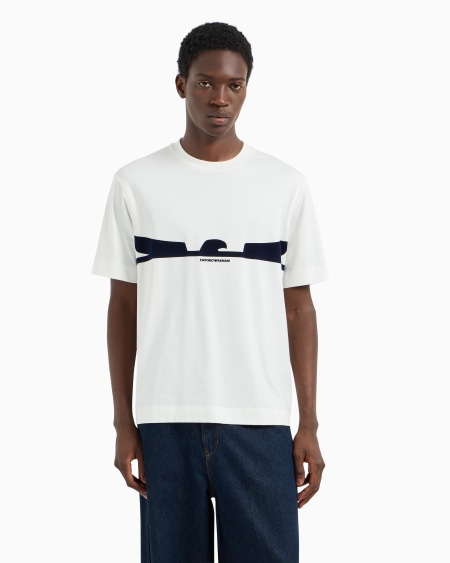 Armani Camiseta de punto con estampado flocado con forma de águila Oferta especial de fábrica