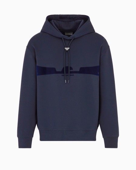 Armani Sudadera con capucha de punto doble con estampado flocado con forma de águila