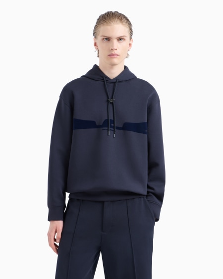 Armani Sudadera con capucha de punto doble con estampado flocado con forma de águila Promoción trimestral