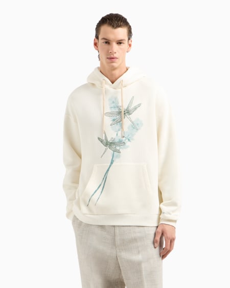 Armani Sudadera con capucha de punto con estampado y bordado de libélulas Grandes descuentos