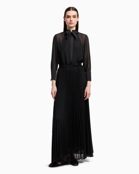 Armani Vestido largo efecto dos piezas de georgette técnico Grandes ahorros