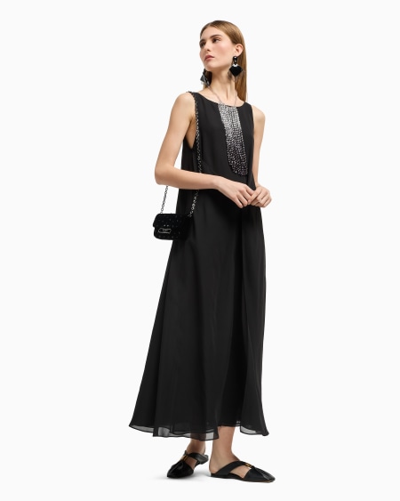 Armani Vestido largo con panel delantero de georgette técnico Devoluciones gratuitas