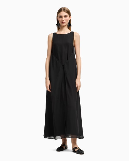 Armani Vestido largo con panel delantero de georgette técnico Devoluciones gratuitas
