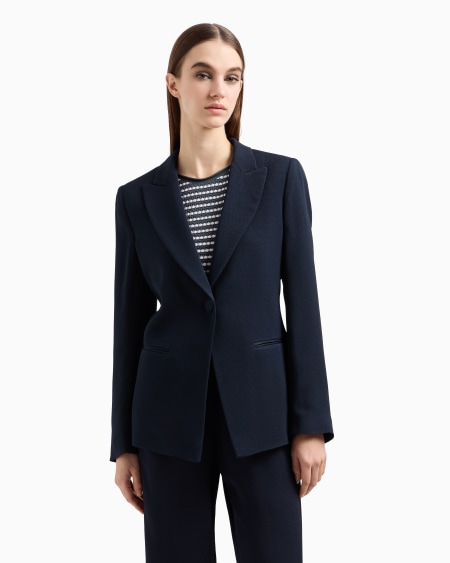 Armani Blazer de abotonadura sencilla confeccionado en mezcla de acetato con fantasía chevrón Icon Rebajas baratas