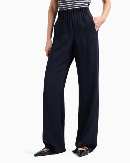 Armani Pantalones con cintura fruncida en mezcla de acetato con fantasía chevrón Icon Rebajas de fábrica