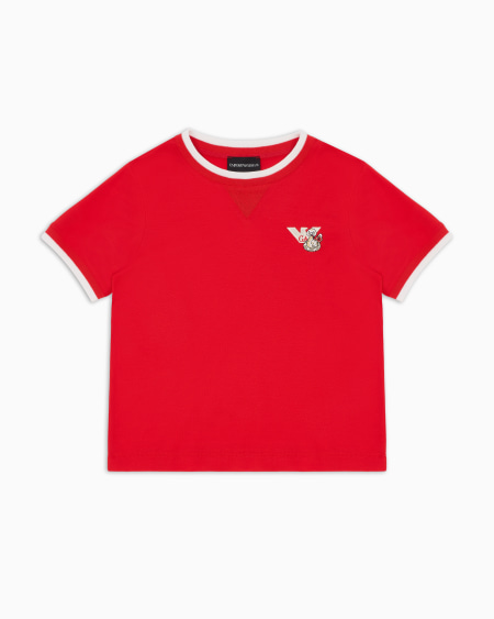Armani Camiseta de punto de mezcla de lyocell con logotipo bordado ASV Precio de fábrica