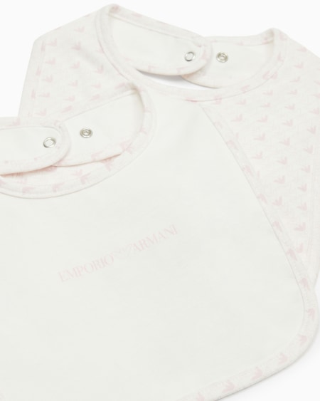 Armani Paquete de dos baberos de punto con logotipo y motivo de águilas con efecto óptico Grandes ahorros