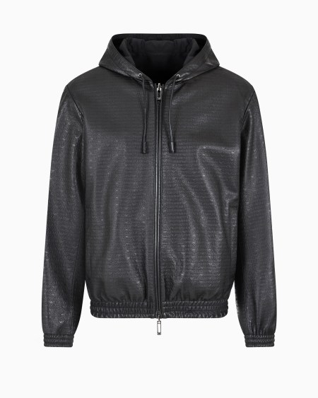 Armani Cazadora reversible de corte relajado de napa de cordero con inscripción integral en relieve Rebajas