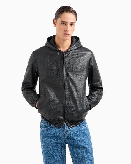 Armani Cazadora reversible de corte relajado de napa de cordero con inscripción integral en relieve Rebajas