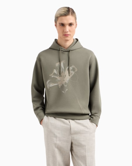 Armani Sudadera de corte holgado en punto doble con capucha y maxiestampado de lirio Ofertas