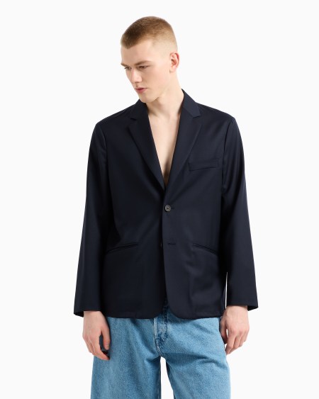 Armani Chaqueta de abotonadura sencilla de sarga ligera de mezcla de lana virgen Precio de fábrica