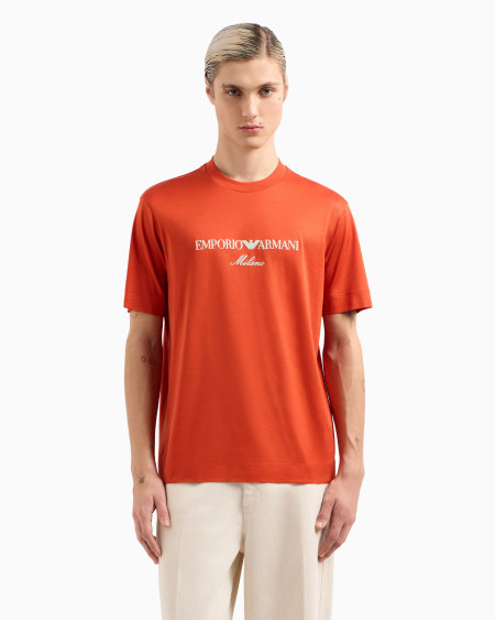Armani Camiseta de punto de mezcla de lyocell con logotipo bordado ASV Oferta especial de fábrica