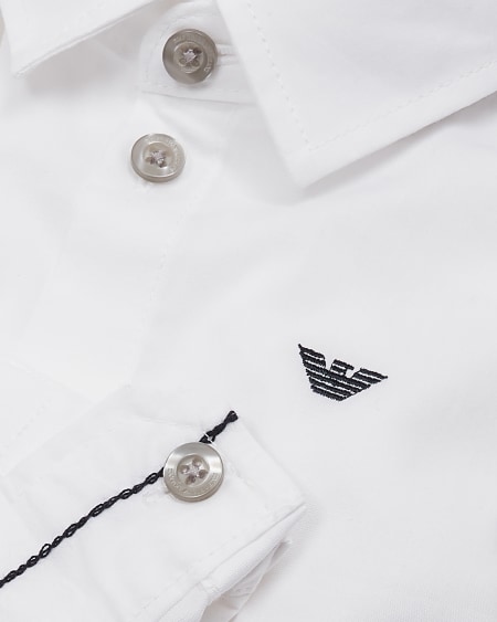 Armani Camisa de algodón elástico con bordado de águila Superdescuento
