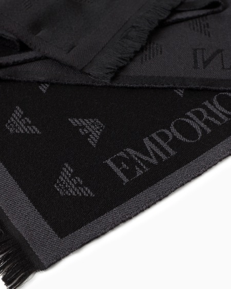 Armani Bufanda de lana con motivo integral de águila en tejido jacquard Outlet
