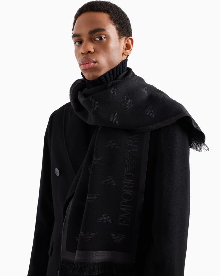 Armani Bufanda de lana con motivo integral de águila en tejido jacquard Outlet