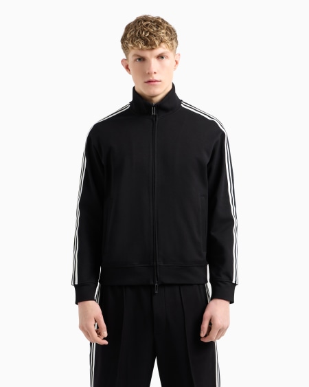 Armani Sudadera de punto con cremallera completa y bandas con logotipo Tienda