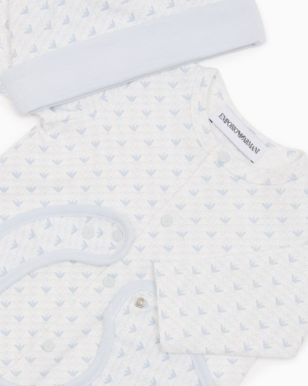 Armani Coffret-cadeau dors-bien bavoir et bonnet en jersey avec motif optique aigles Últimos 2 días