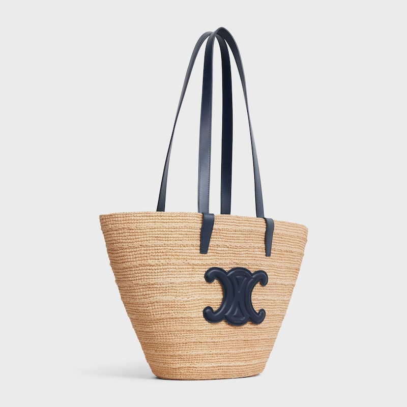 Celine BOLSO TRIOMPHE CELINE CLASSIC PANIER MEDIANO DE RAFIA Y PIEL DE BECERRO Última moda