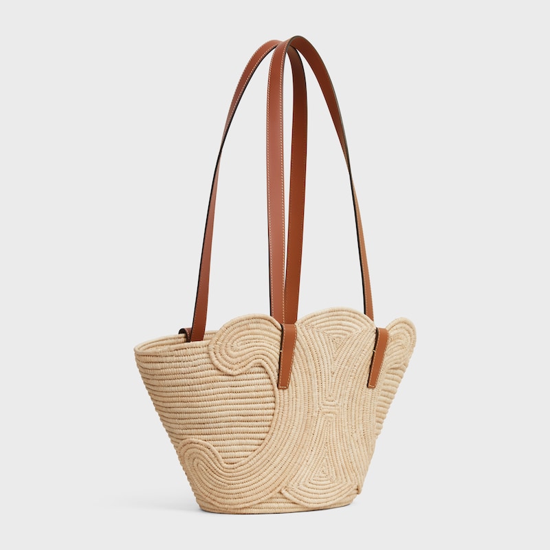 Celine BOLSO CELINE CLASSIC PANIER PEQUEÑO CON TRIOMPHE TRENZADO DE RAFIA Y PIEL DE BECERRO Rebajas de fin de temporada