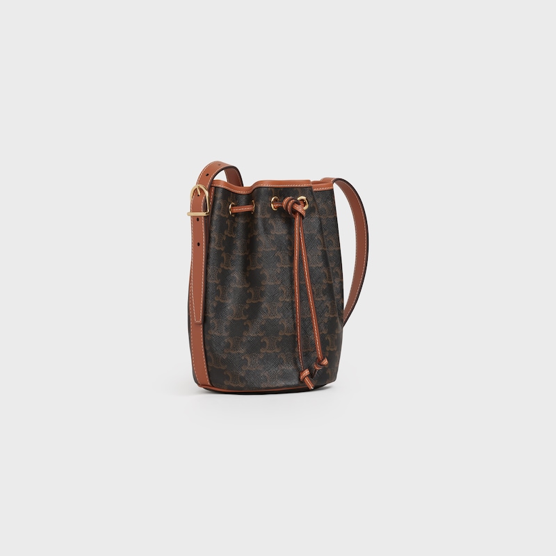 Celine Bolso con cordón ajustable pequeño de lona Triomphe y piel de becerro Tienda de fábrica