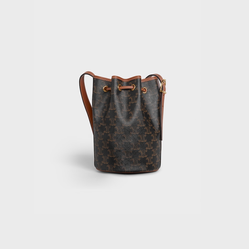 Celine Bolso con cordón ajustable pequeño de lona Triomphe y piel de becerro Tienda de fábrica