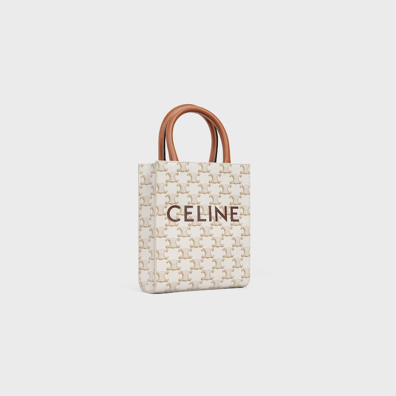 Celine Bolso Cabas vertical mini de lona Triomphe y piel de becerro con estampado Celine Rebajas de fin de temporada