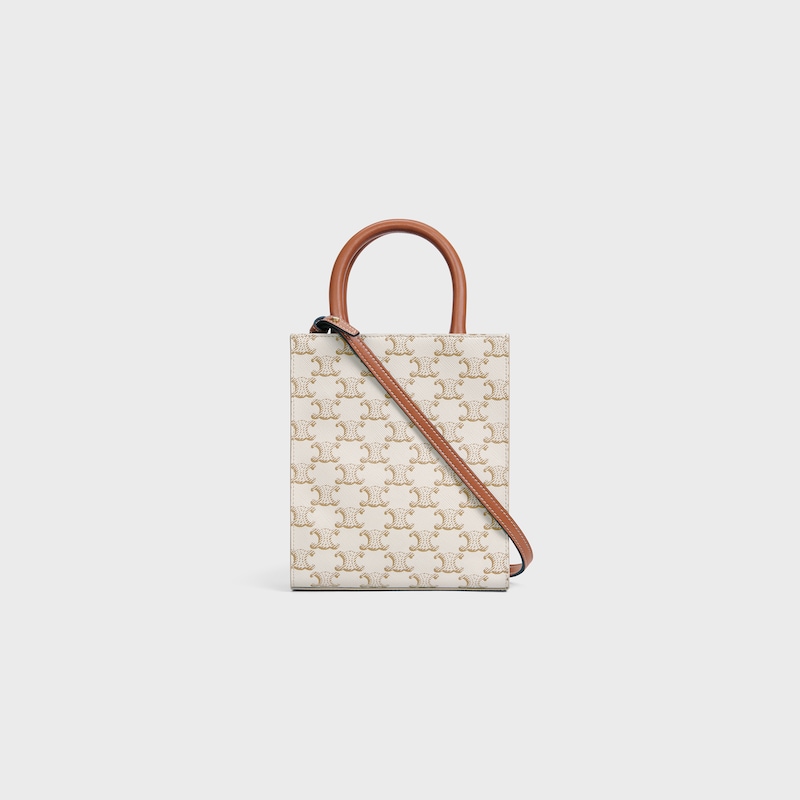 Celine Bolso Cabas vertical mini de lona Triomphe y piel de becerro con estampado Celine Rebajas de fin de temporada