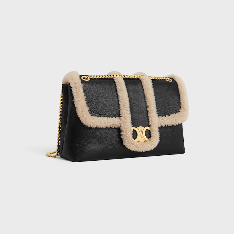 Celine BOLSO VICTOIRE CELINE GRANDE DE PIEL DE CORDERO FRUNCIDA Y PIEL DE BORREGO Ventas relámpago