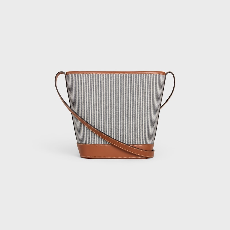 Celine BOLSO CUBO PEQUEÑO DE PIEL TRIOMPHE DE TEJIDO A RAYAS Y PIEL DE BECERRO Tienda de fábrica