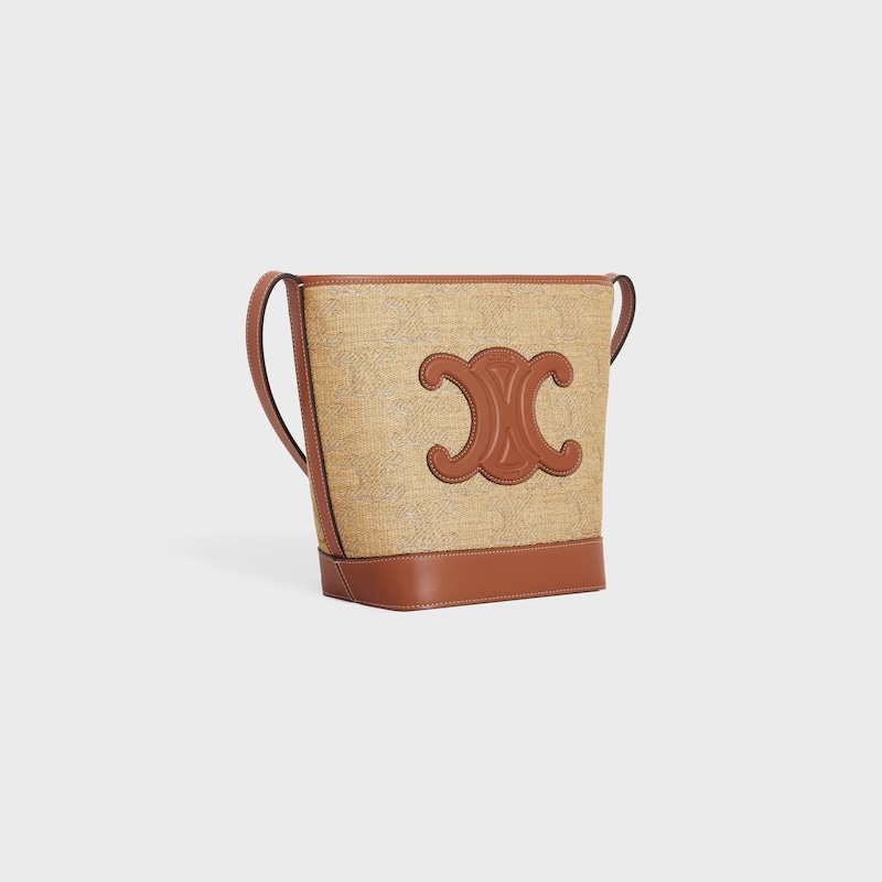 Celine BOLSO CUBO PEQUEÑO DE PIEL TRIOMPHE DE TEJIDO EFECTO RAFIA CON JACQUARD TRIOMPHE Limitado a 3 días