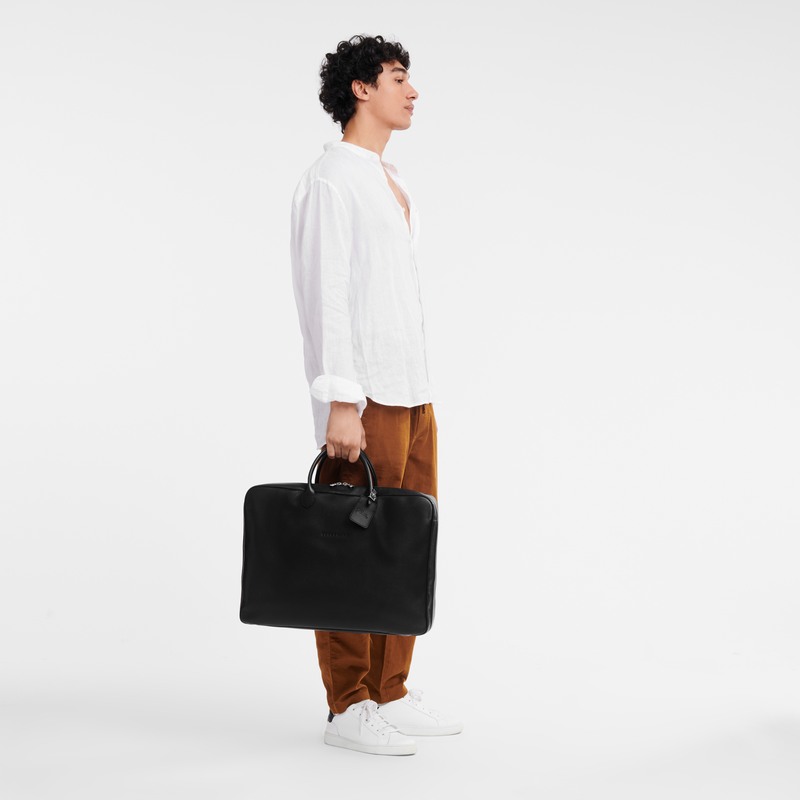 Longchamp Le Foulonné Maleta M Cuero - Negro Venta caliente