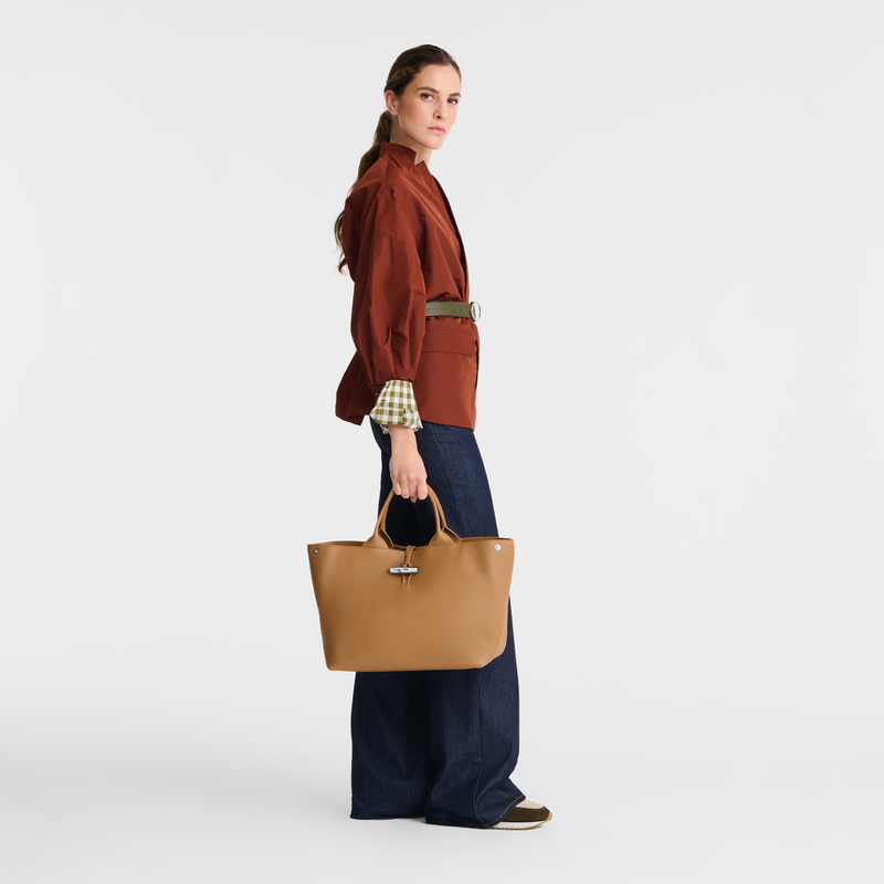 Longchamp Le Roseau Bolso con asa superior L Cuero - Nuez ÚLTIMAS EDICIONES