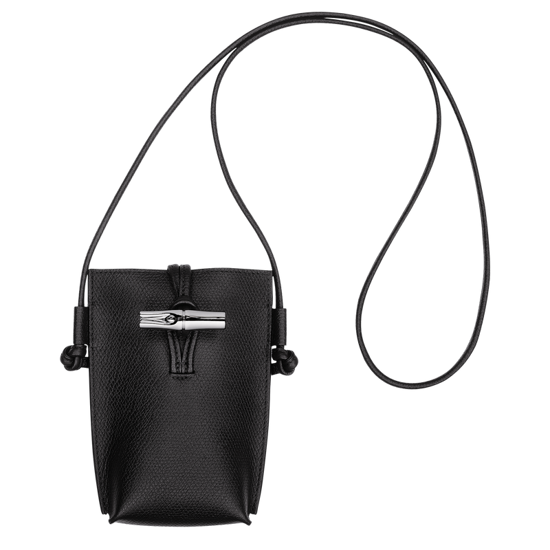 Longchamp Le Roseau Funda de teléfono con cordón de piel Cuero - Negro