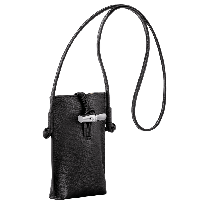 Longchamp Le Roseau Funda de teléfono con cordón de piel Cuero - Negro Rebajas online