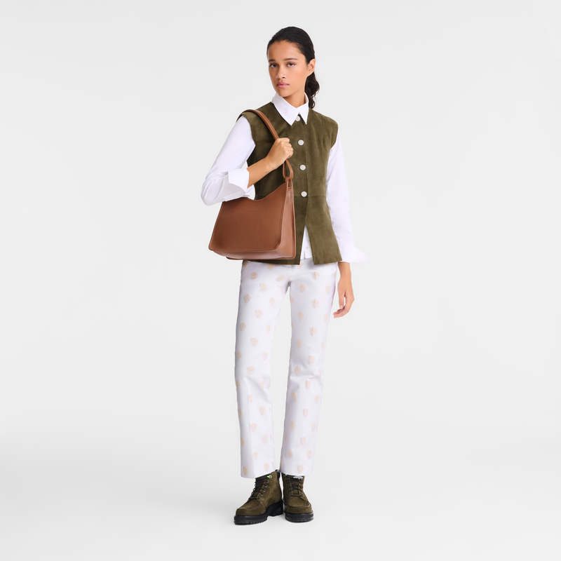 Longchamp Le Foulonné Bolso de hombro M Cuero - Caramelo Tienda de fábrica