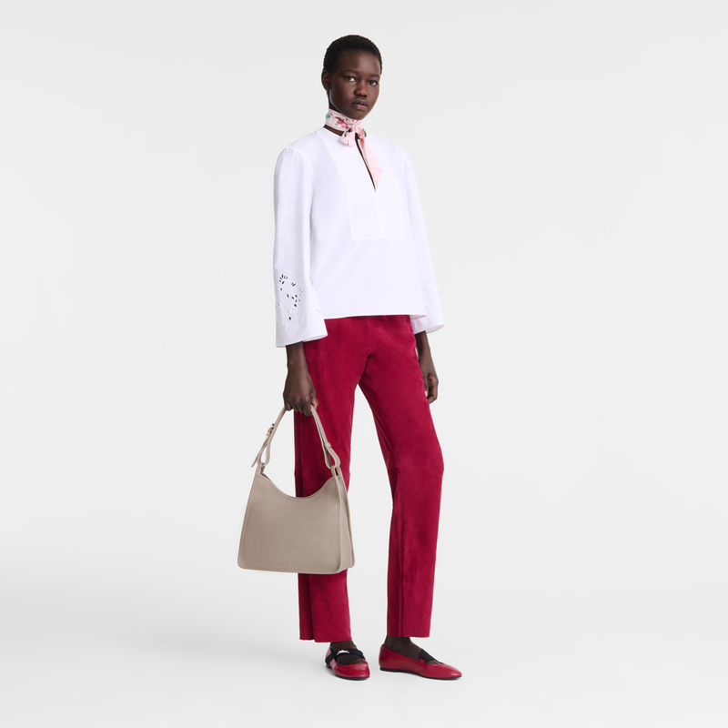 Longchamp Le Foulonné Bolso de hombro M Cuero - Tórtola Precios de Black Friday