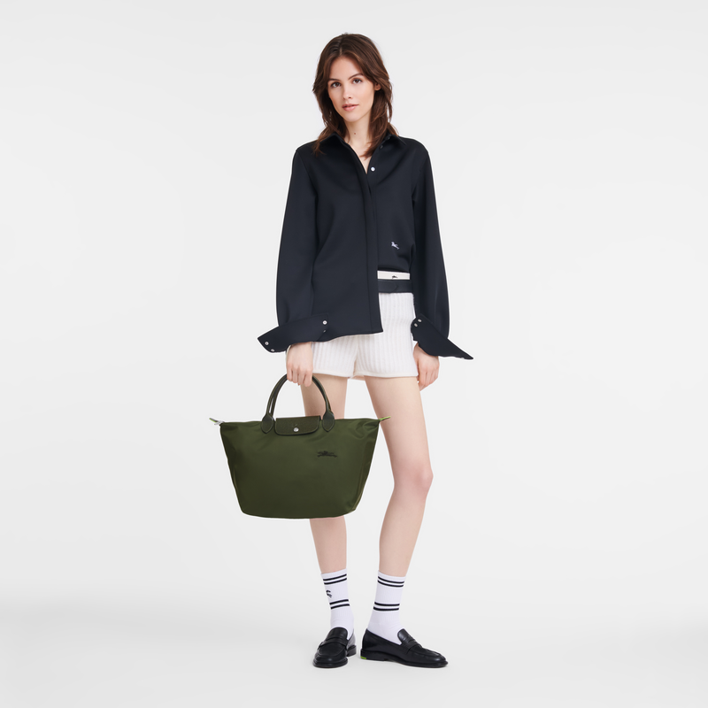 Longchamp Le Pliage Green Bolso con asa superior M Lona reciclada - Bosque Promoción por tiempo limitado