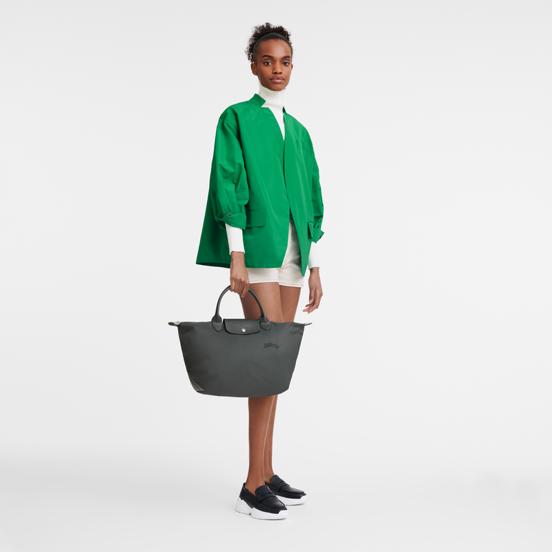Longchamp Le Pliage Green Bolso con asa superior M Lona reciclada - Grafito Promoción trimestral