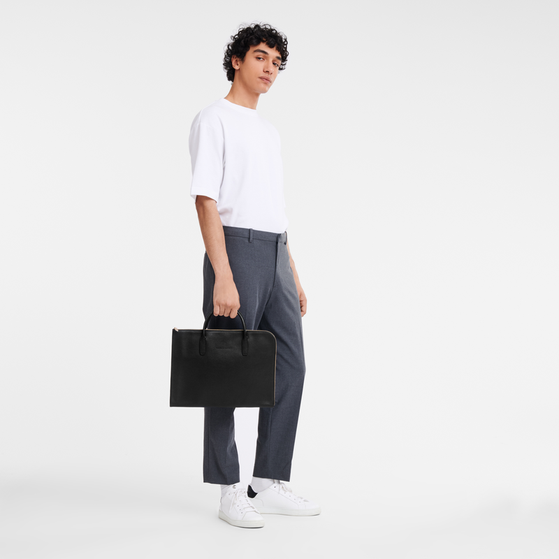 Longchamp Le Foulonné Maletín S Cuero - Negro Descuento por venta flash