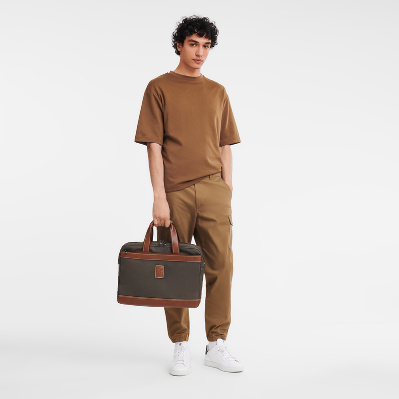 Longchamp Boxford Maletín L Lona reciclada - Marrón Precio ultrabajo