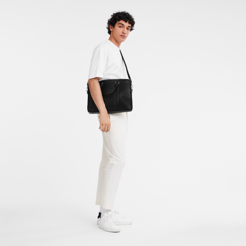Longchamp Le Foulonné Maletín M Cuero - Negro En oferta