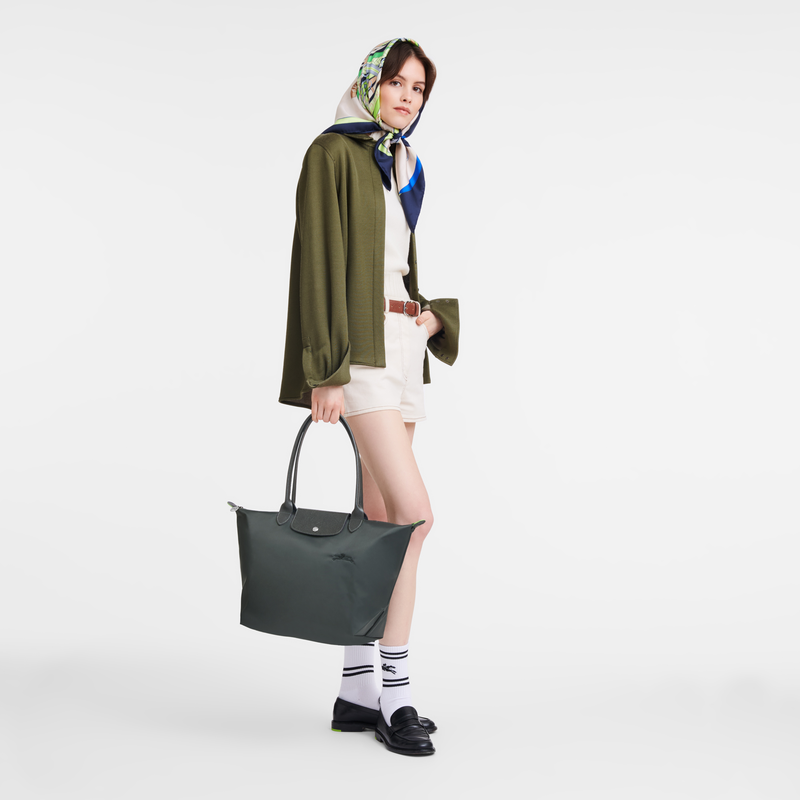 Longchamp Le Pliage Green Bolso de hombro L Lona reciclada - Grafito Promoción trimestral