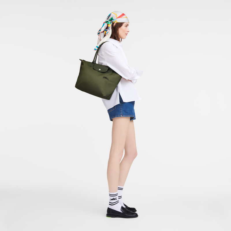 Longchamp Le Pliage Green Bolso de hombro M Lona reciclada - Bosque Solo queda un día