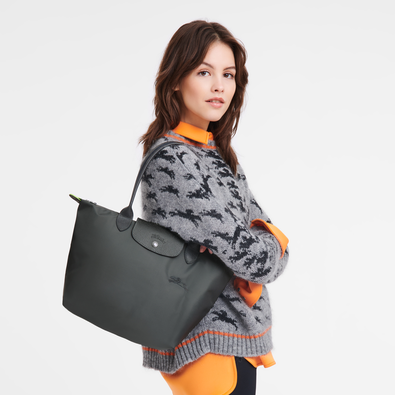 Longchamp Le Pliage Green Bolso de hombro M Lona reciclada - Grafito Superdescuento