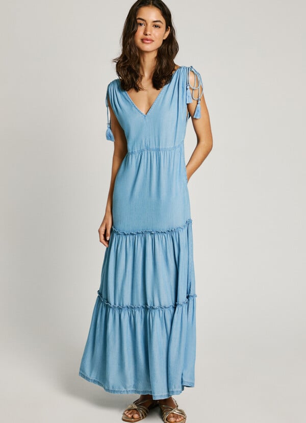 Pepe Jeans vestido largo cuello pico Rebajas top