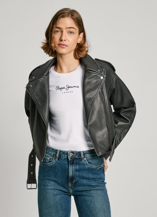 Pepe Jeans cazadora biker con cinturón Limitado a 3 días