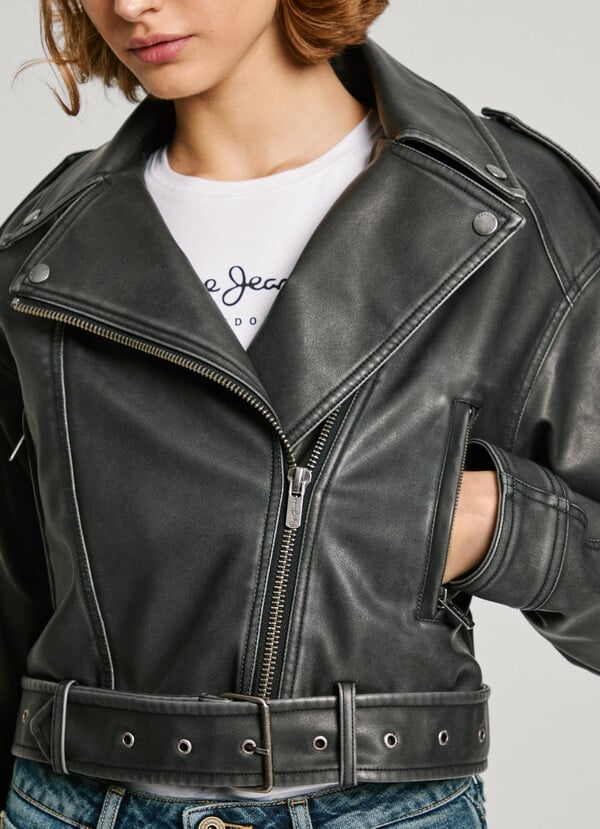 Pepe Jeans cazadora biker con cinturón Limitado a 3 días