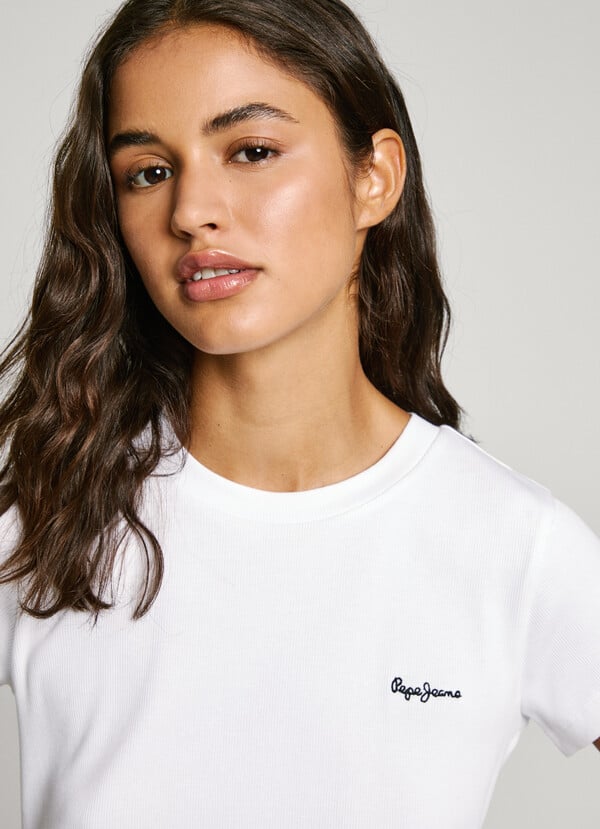 Pepe Jeans camiseta canalé logo estampado Ventas relámpago